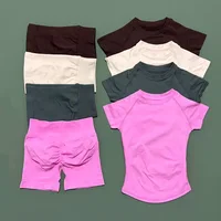 2 Pcs HISTELLO Impact Gym Sets Short Sleeve Seamless Yoga Clothing Fitness Set Women Workout Running Sports Short Leggings Suit