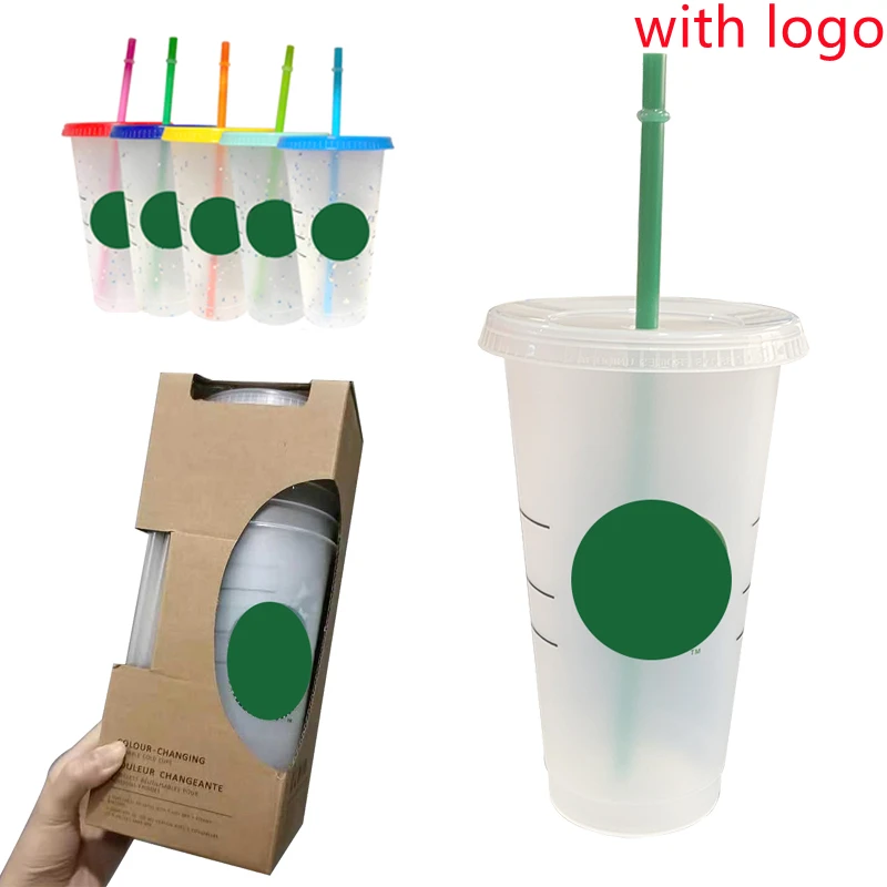 700ml Straw Cup With Lid Logo Color Change Coffee Reusable Cups Plastic Tumbler Matte Finish mug tazas |