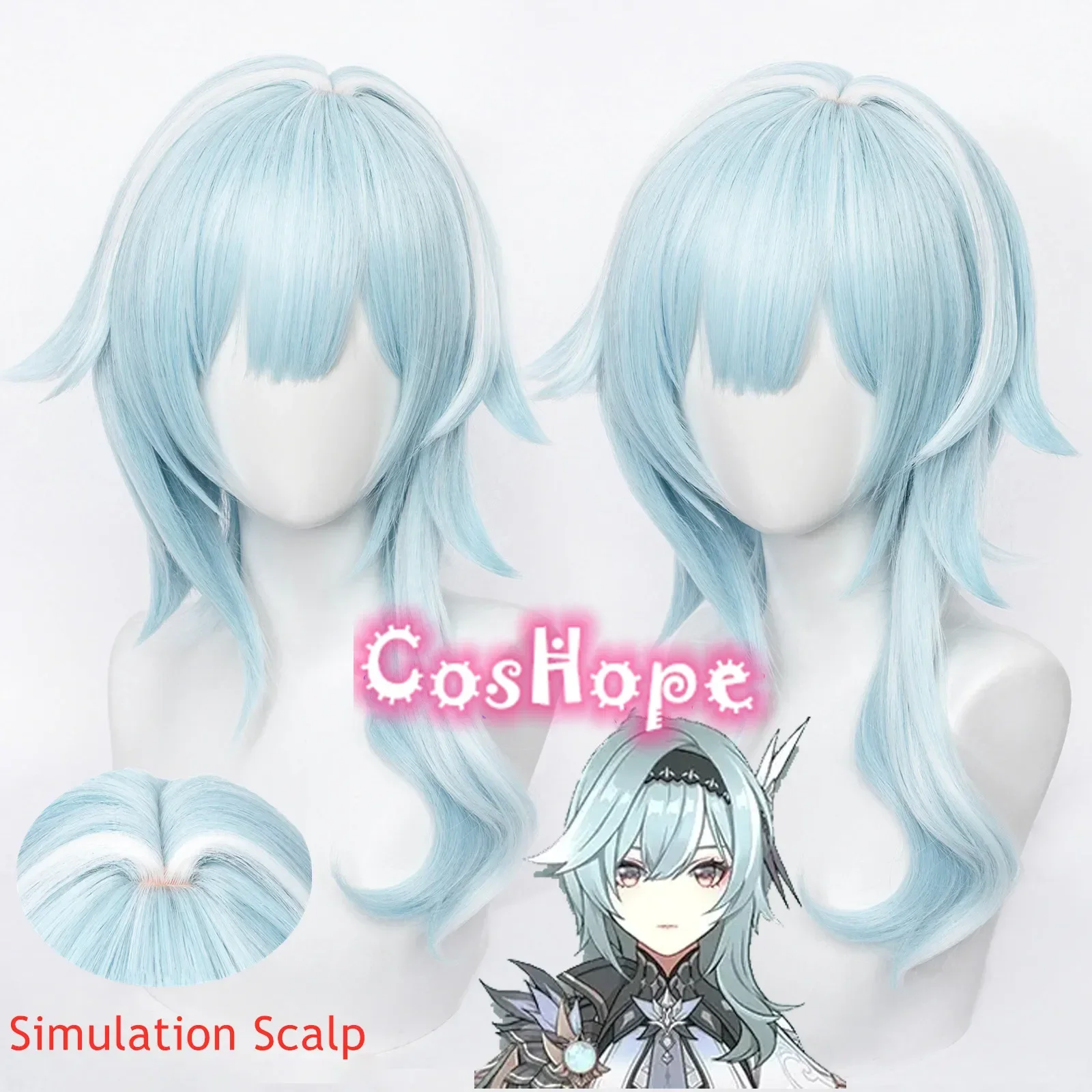 Cosplay Prop Eula Cosplay Wig Women 48cm Short Wig Blue White Cosplay Anime Wigs Heat Resistant Synthetic Wigs Halloween