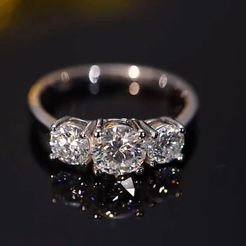 925 Silver Ladies Fashion Engagement Rings Round Cut 6.5mm/8mm Moissanite Three Stone Ring for Women Wedding Jewelry 3