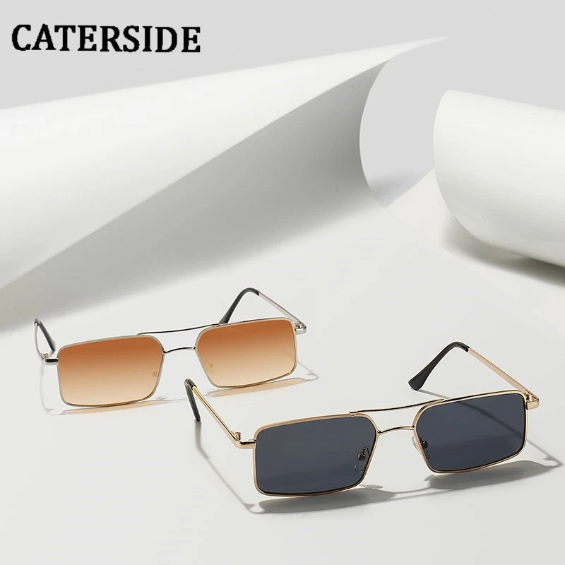 CATERSIDE gafas de sol rectangulares y pequeñas para hombre y mujer, lentes de sol clásicas con montura de Metal, cuadradas, a la moda, para UV400|Gafas de sol para mujer| -