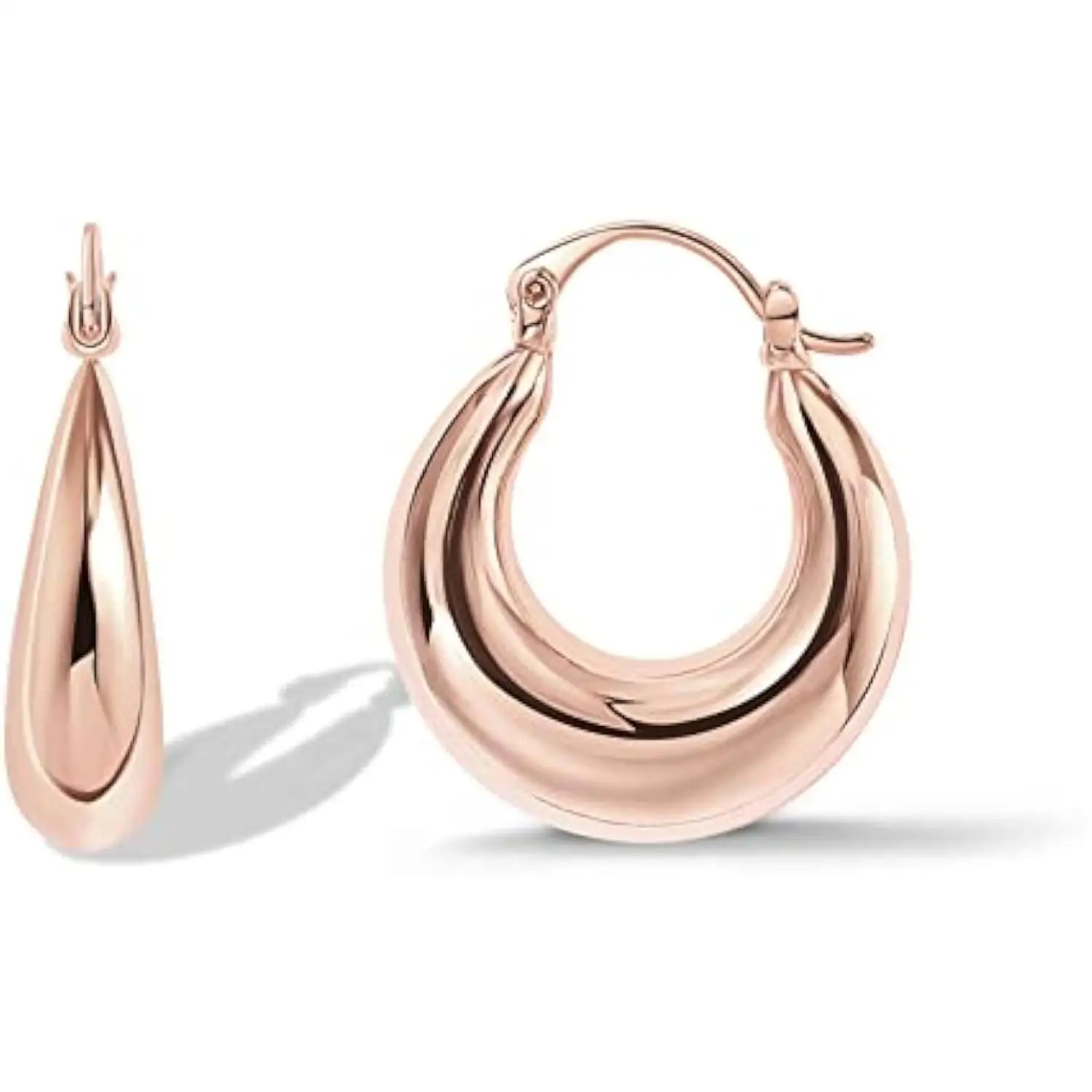 

FANSILVER Rose Gold Earrings for Women - 14K Plated Sterling Silver Chunky Hoops, Lightweight and Hypoallergenic