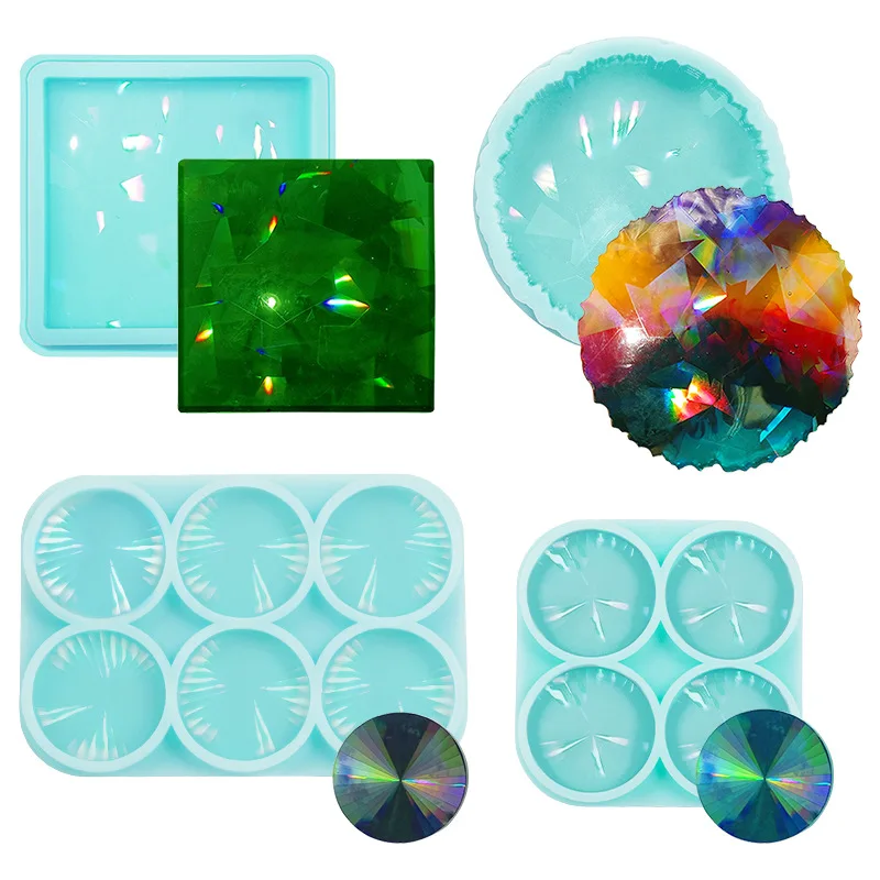 Glue Dropping Double Crystal Epoxy Resin Mold Irregular Shape Light Shadow  Holographic Silicone Roller Coaster Molds Home Art