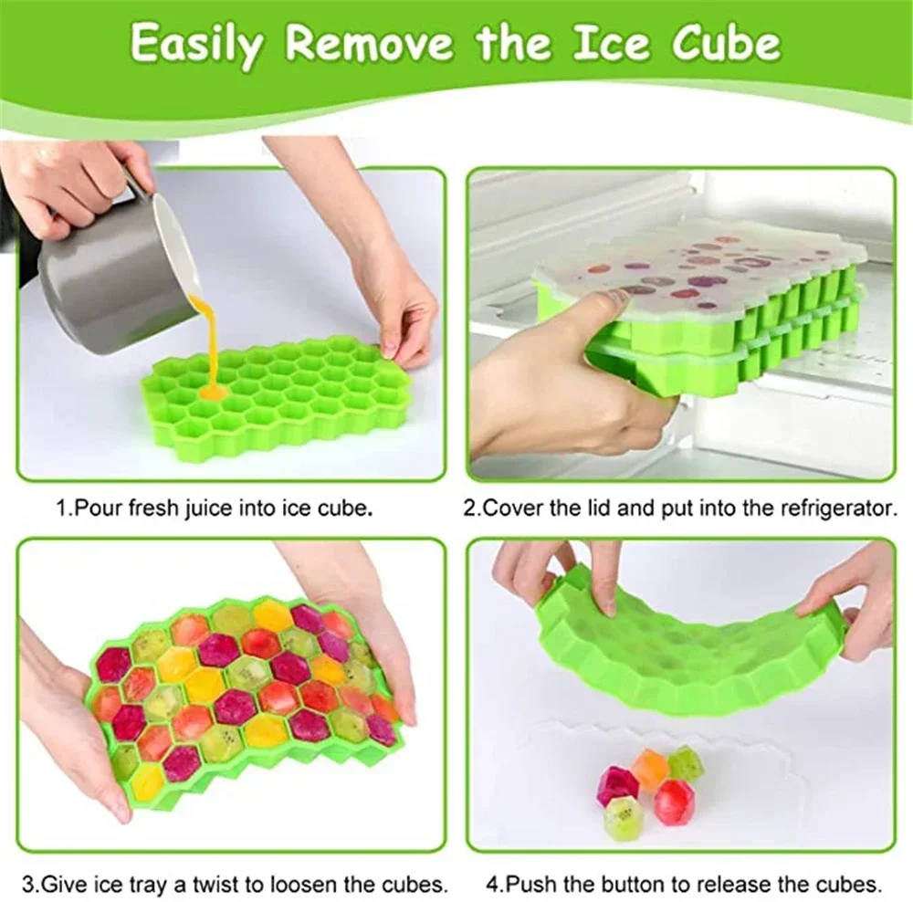 Description Picture 3 of itemSilicone Honeycomb Shape Ice Cube Tray Silicone Ice Cube Maker Mold With Lids For Ice Cream Party Whiskey Cocktail Cold Drink