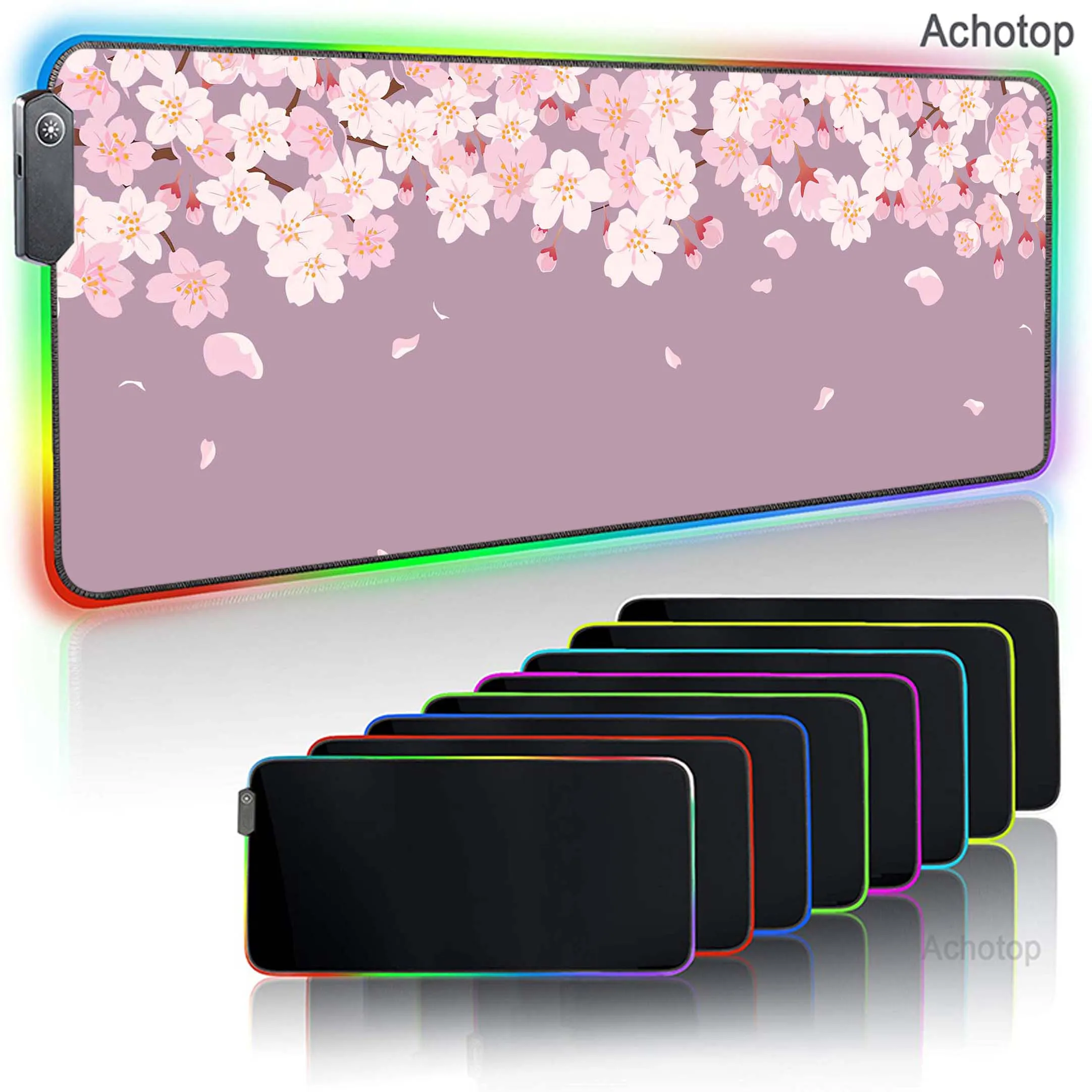 thumbnail image 1 of Sakura-alfombrilla grande para ratón, color rosa, RGB, retroiluminada, alfombrilla de ratón para gamers, accesorios para juegos, almohadillas para teclado, alfombrilla de escritorio de velocidad XXL 9, 1 of 5