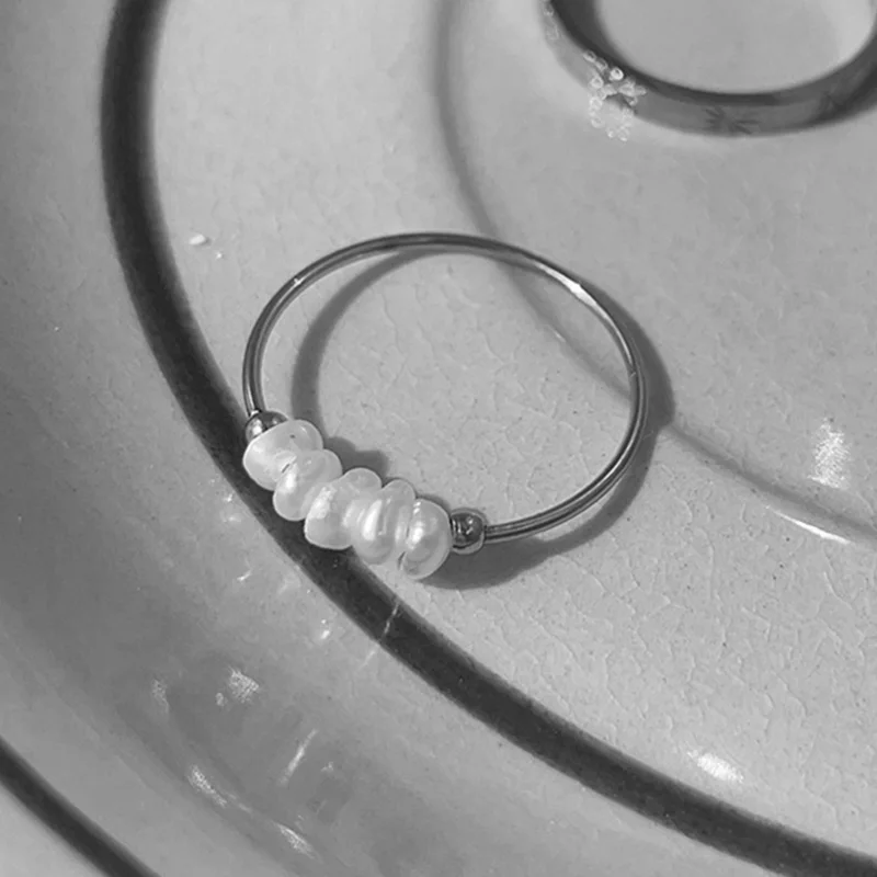 Gold Color Rings Stainless Steel Ring Finger Ring Gold Color Ring Adjustable Rings High End PVD Natural Freshwater Pearl Irregular Gold Color Rings for Women Stainless Steel Jewelry Female Ring