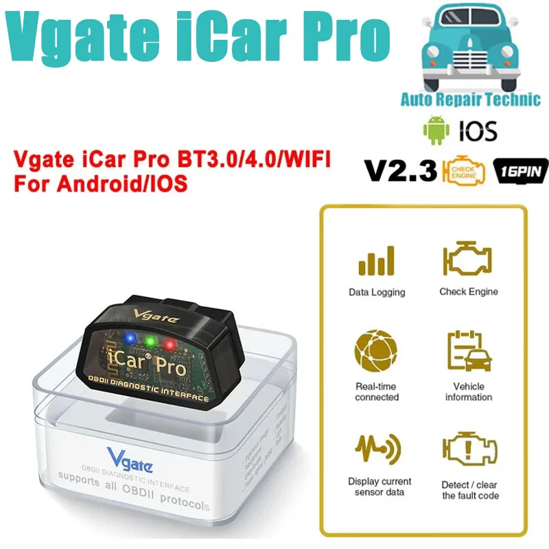 

Vgate iCar Pro elm327 V2.1 OBD 2 OBD2 Car Auto diagnostic Scanner WIFI Bluetooth 4.0 for IOS Scan Tool ODB2 PK ELM 327 V 1 5