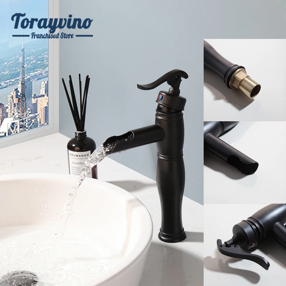 

bathroom basin faucet waterfall orb matte black faucet robinet de lavabo washbasin tap deck mounted hot & cold water mixer taps