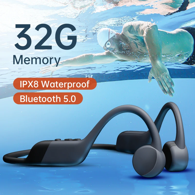 

SOUNDER Bone Conduction Earphone Open Ear Headphones MP3 Player Built-in 32G Memory Bluetooth 5.0 IPX8 Waterproof for Swimming