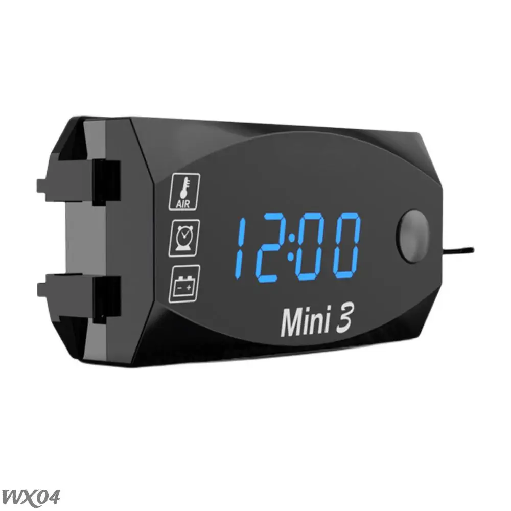 12V Moto Temperature Clock Dust-proof 3 in 1 Motobike Thermometer Voltmeter Digital Display Universal LED Voltmeter