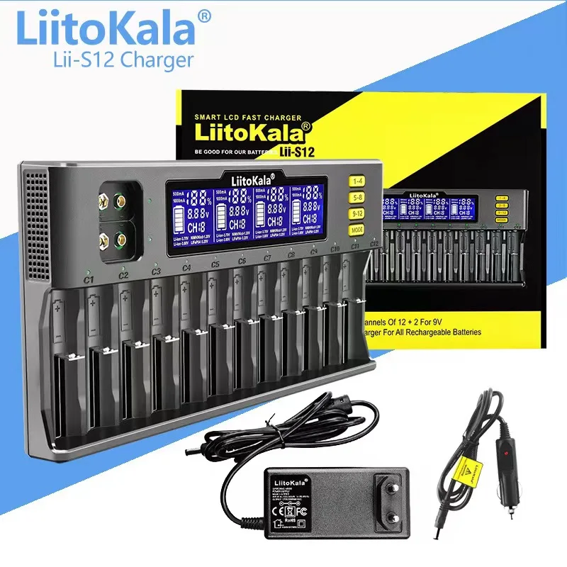 Battery Charger Battery Charger Adapter LiitoKala Lii-S12 12-Slot S8-Slot 18650 Battery charger For 20700 26650 21700 14500 10440 16340 1.2V 3.7V 4.2V Lion battery