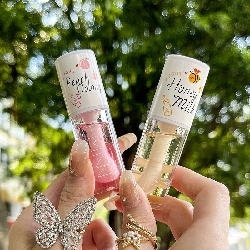 Kawaii Lip Gloss Peach Lip Oil Long Lasting Non-sticky Moisturizes  Lip Tint Lip Plumper Lip Care Serum Lip Care Cosmetic New