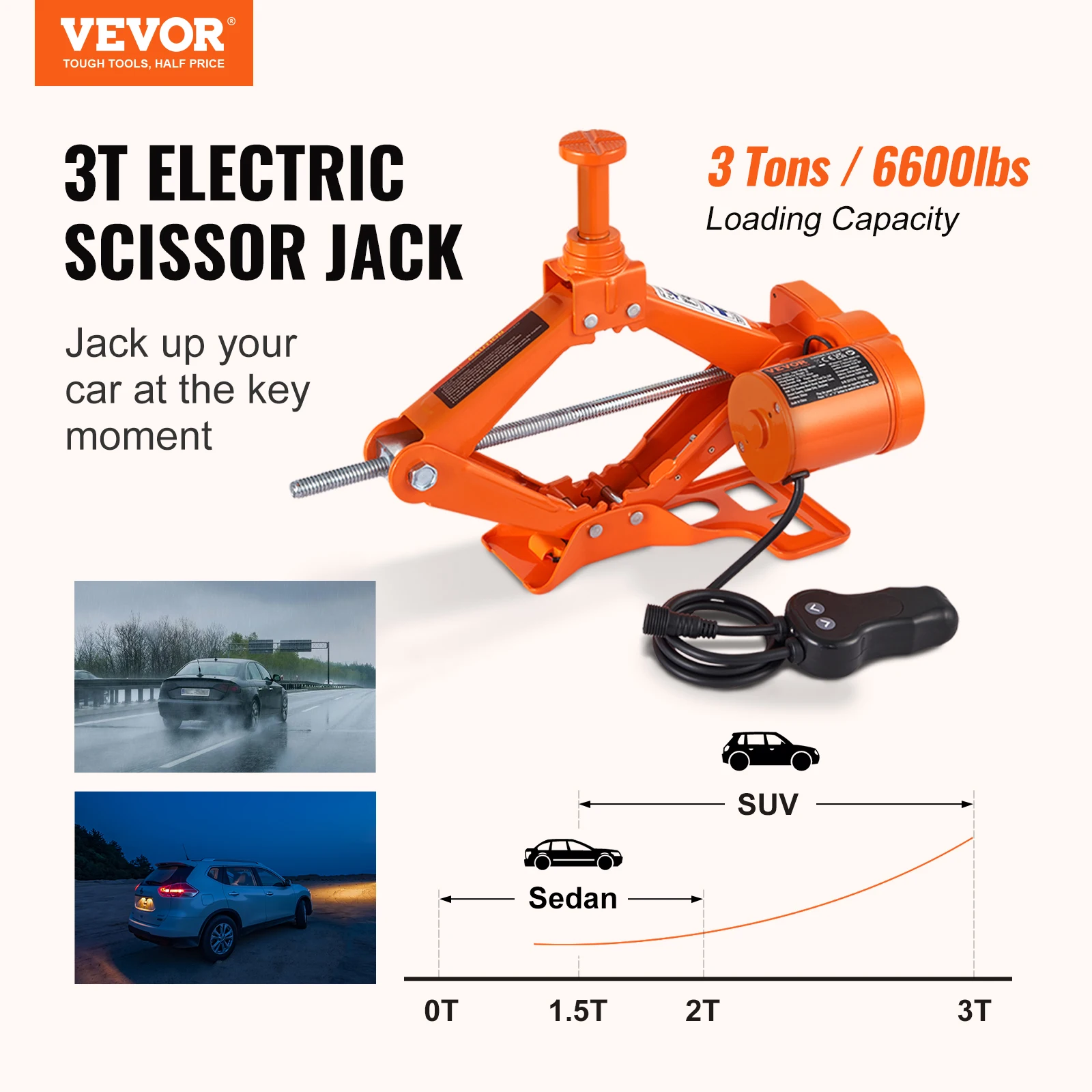 VEVOR Electric Car Jack 3 Tons /6600 lbs Scissor Jack 12V Electric Automatic Jack with Double Saddles for SUV Truck Tire Change 2