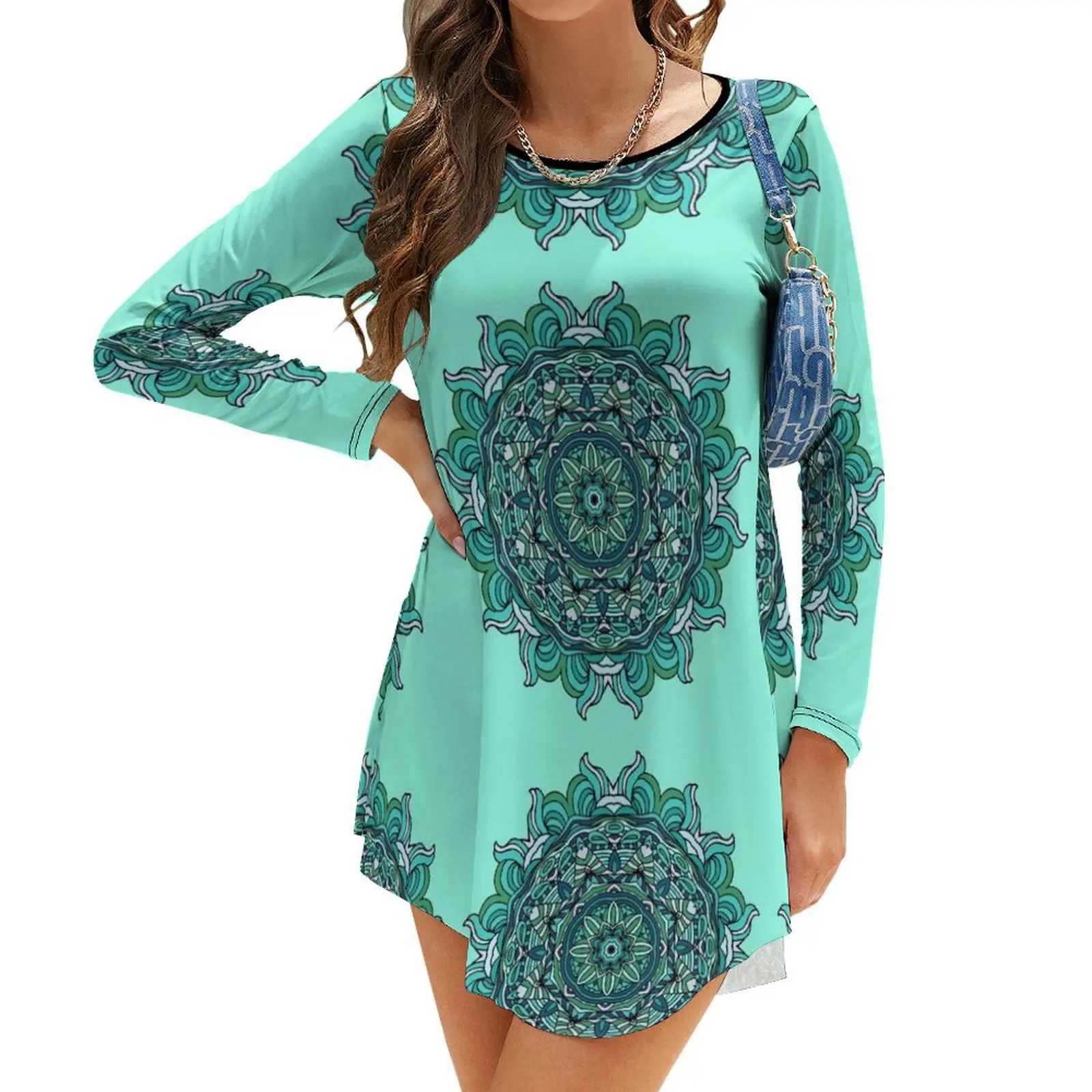 

Blue mandala Long-Sleeve Dress prom dress Long dresses