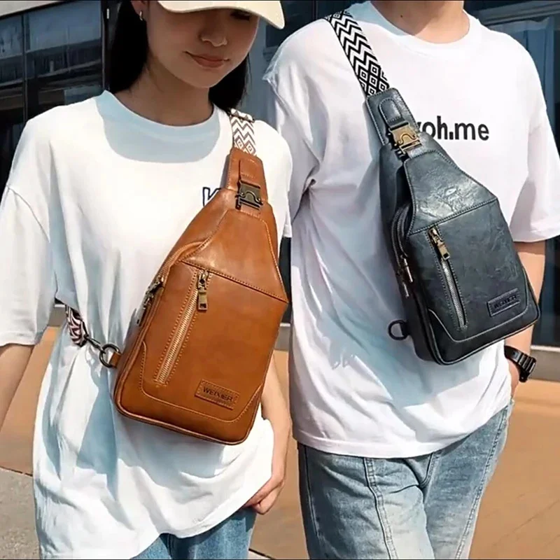 

Men'S Chest Bag Wallet Leather Fashion Bolsas Women'S Pack Pocket Mini Cross Shoulder Messenger Crossbody Side Male