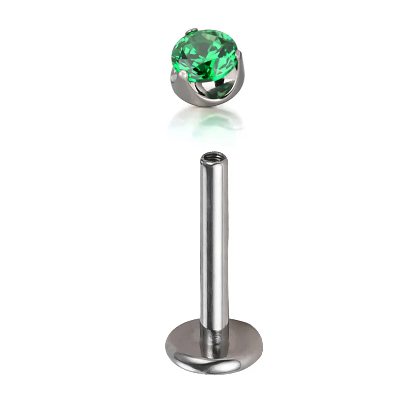 ASTM F136 Titanium Skin Surface PIERC Ear Lip Nose Studs with CZ Top Labret Threaded Earrings Multi Size Body Piercing Jewelry