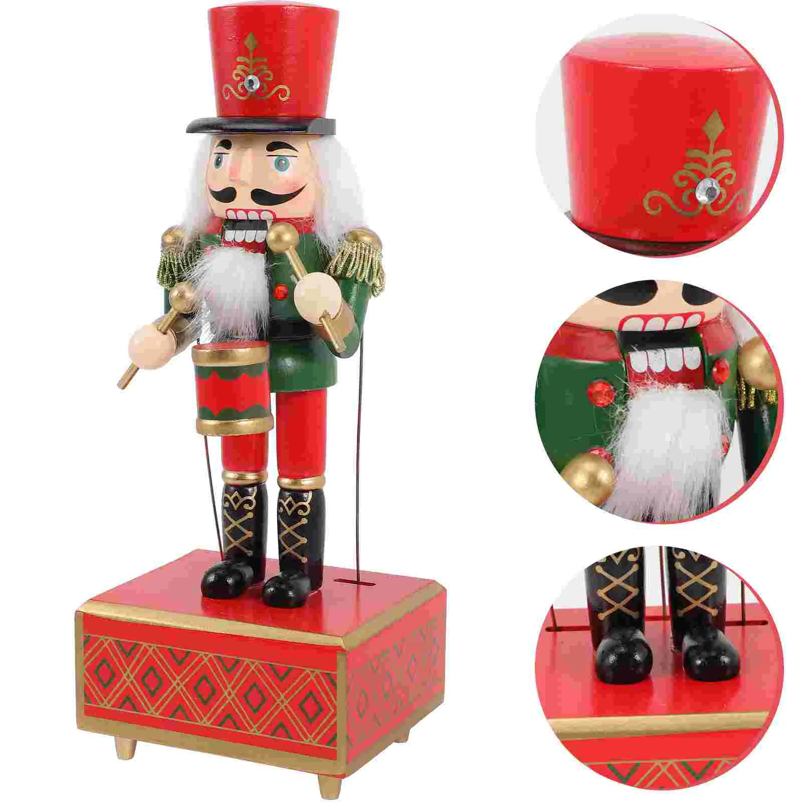 

Nutcracker Xmas Gift Musical Adornment Office Decor Wood Christmas Decorations Case Figures Movable