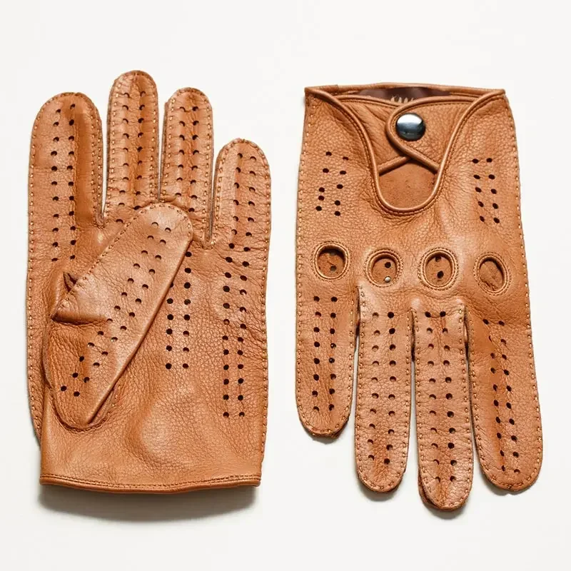 Luxury Mens Genuine Leather Gloves Sheepskin Fashion Men Black Breathable Driving Gloves For Male Mittens