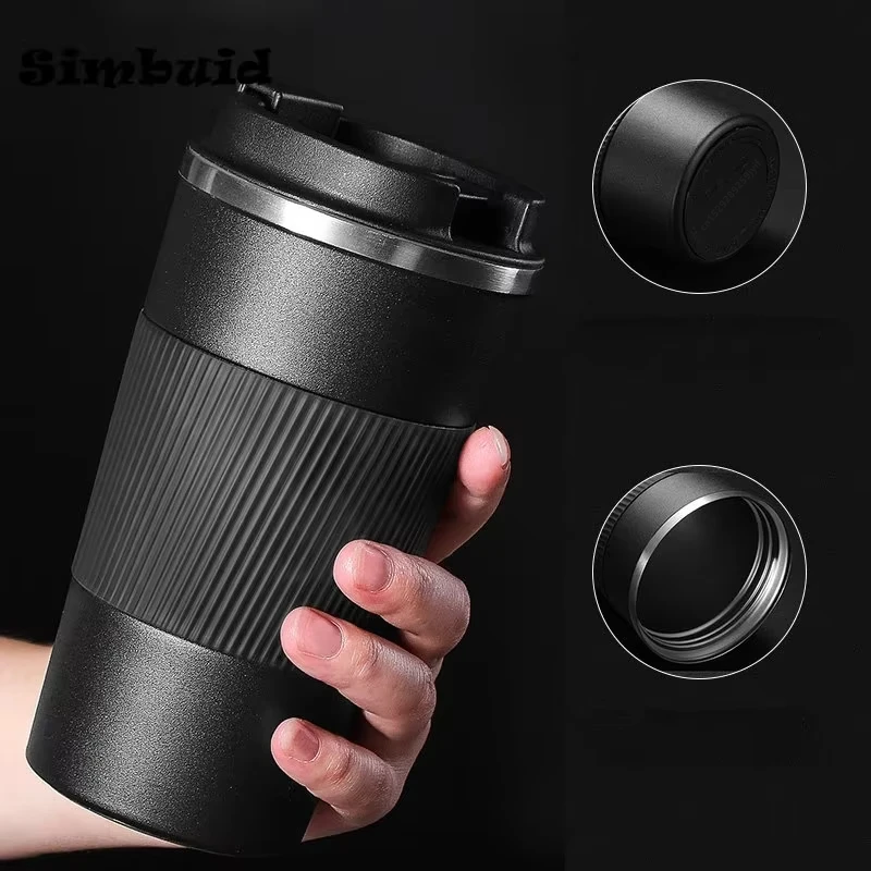 Caneca térmica de aço inoxidável para café, 380ml ou 510ml, com isolamento antiderrapante, ideal para viagens e uso no carro.