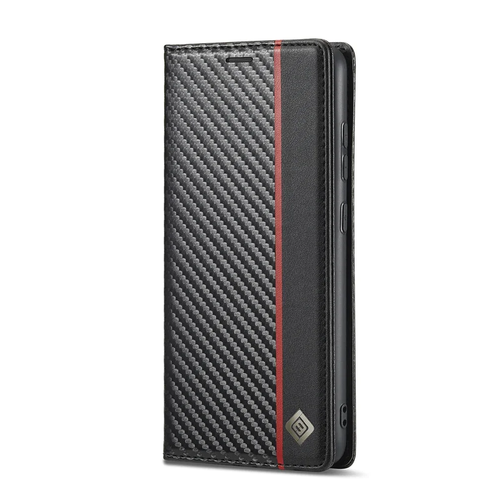 Premium Business Flip Leather Wallet Phone Case with Carbon Fiber Card Slot Cover