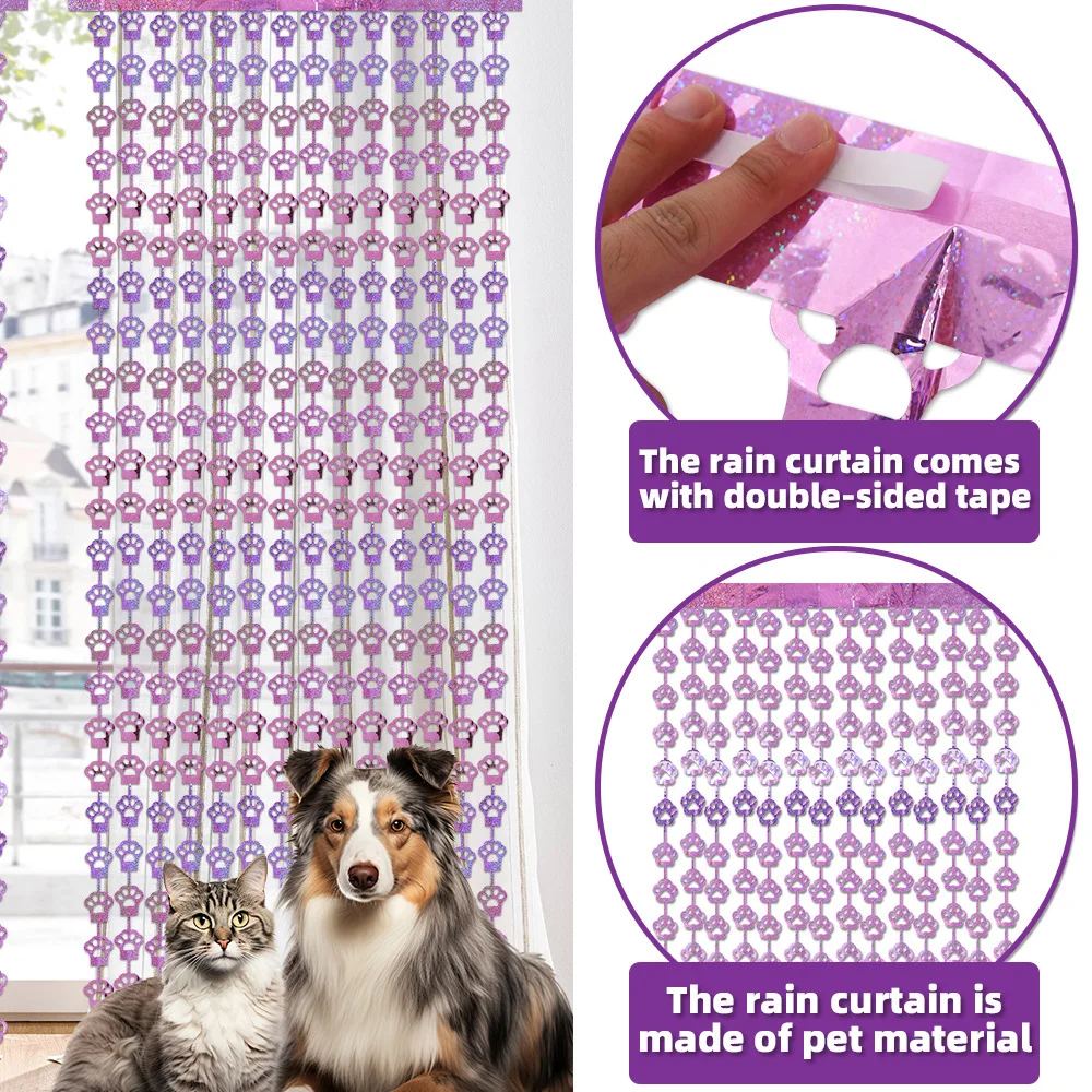 Pink Cat Paw Dog Paw Pet Theme Party Supplies Rain Curtain Background Wall Decor for Cat Dog Birthday Party