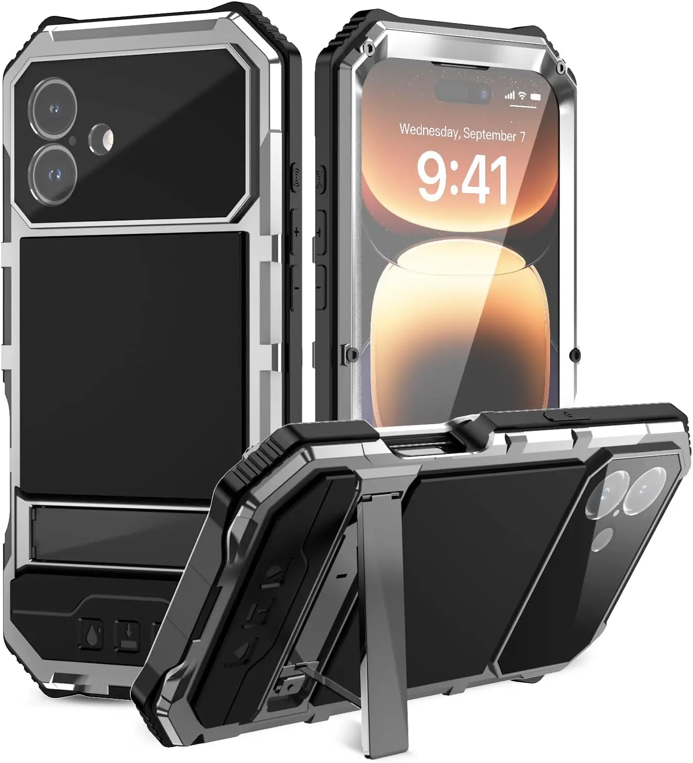 Triple-Layer Heavy Duty Metal Protective Case with Military-Grade Bumper and Screen Shield