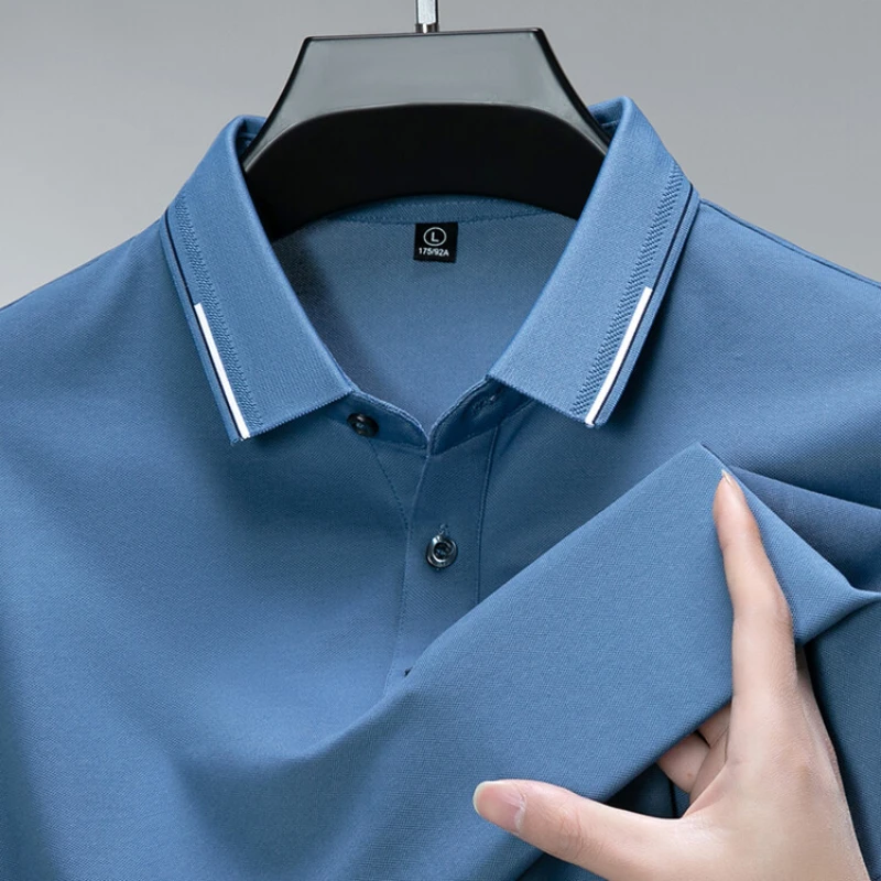 Polo Shirt Silk + Cotton Men Polo Summer Short-Sleeved T-shirt Business Casual Lapels Top