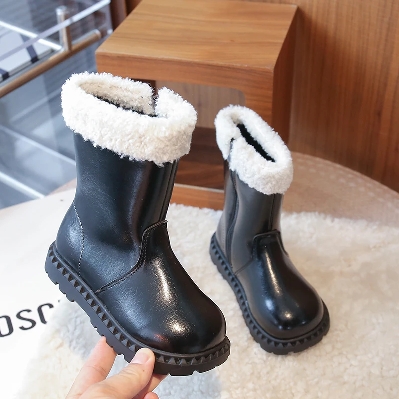 Girls Winter Fleece Boots Breathable Non Slip School Shoes