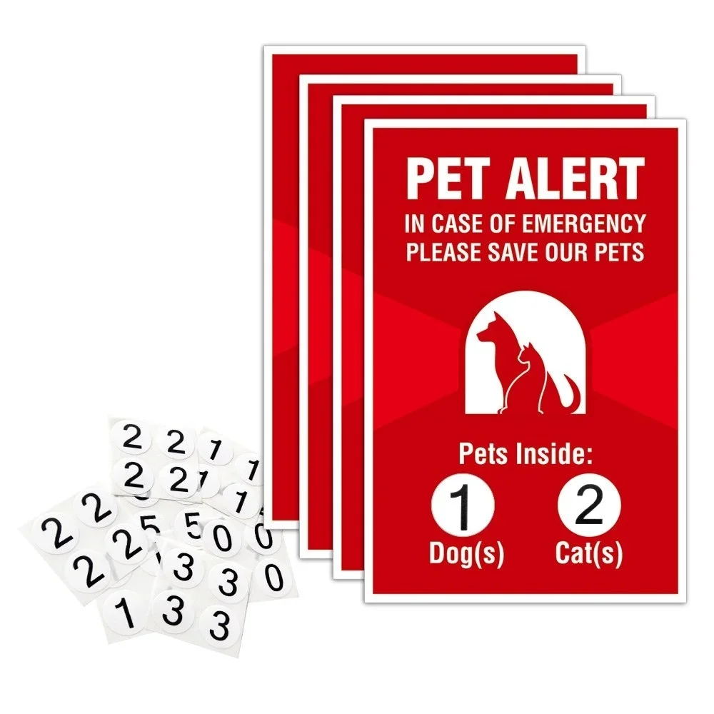 

4xPet Alert Sticker - 4 Pack 4x6 inches "Pets Inside" Safety Window Decals