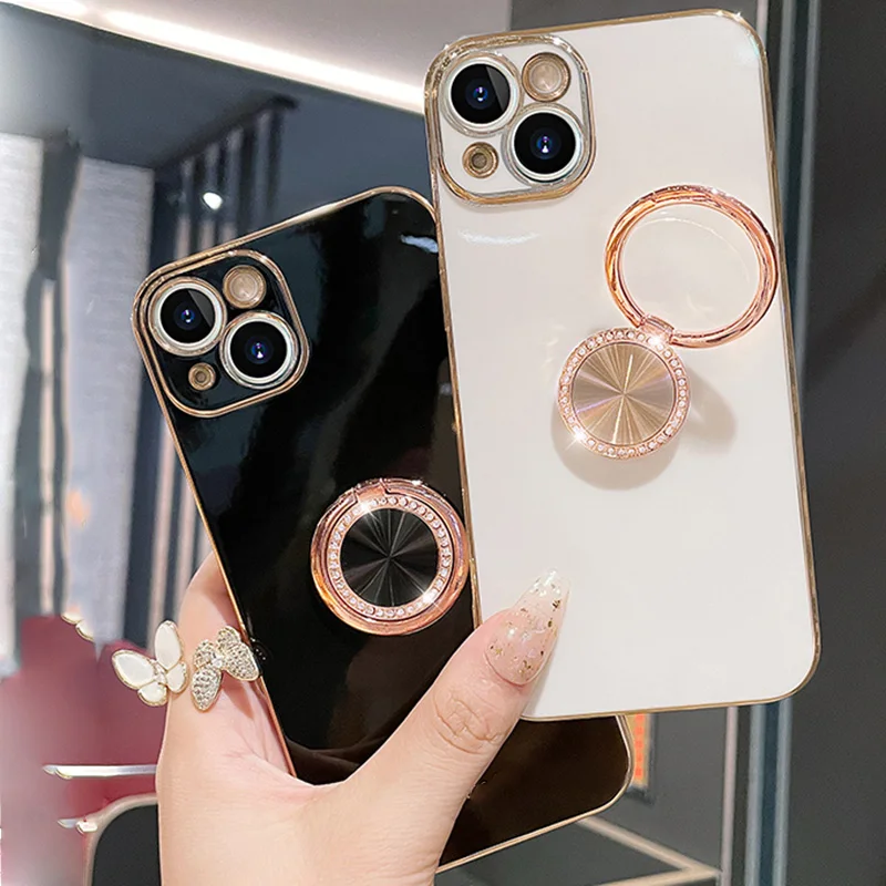 Diamonds Finger Ring Holde Stativ Fodral Fo Samsung Galaxy S24Ulta S23 S21 FE S22Plus S10 S20 S8 S9 Plating Backet_voghion.com