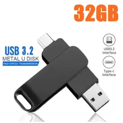Ultra - Fast Waterproof USB 3.2 Metal Flash Drive - Dual Type - C Memory Stick for Versatile Data Transfer (256GB/512GB) (Black 32GB)
