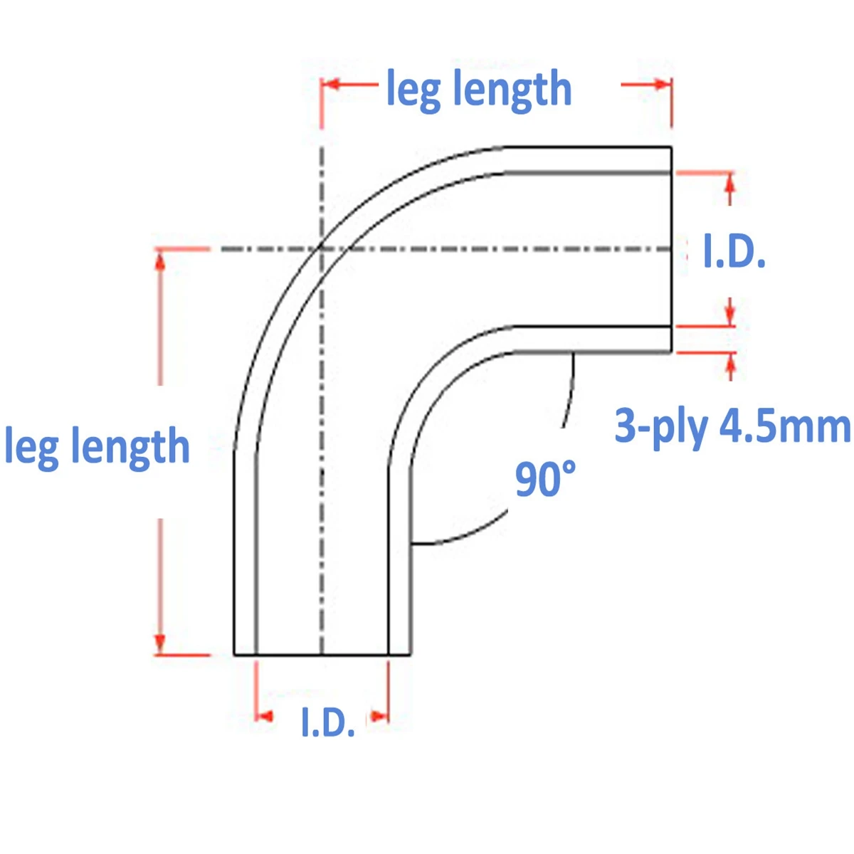 90 Degree Elbow General Silicone Coolant Intercooler Tube Pipe Hose ID 7mm 8mm 13mm 19mm 22mm 25mm 3-Ply 4-Ply silicone hose silicone hose connector coolant water pipe