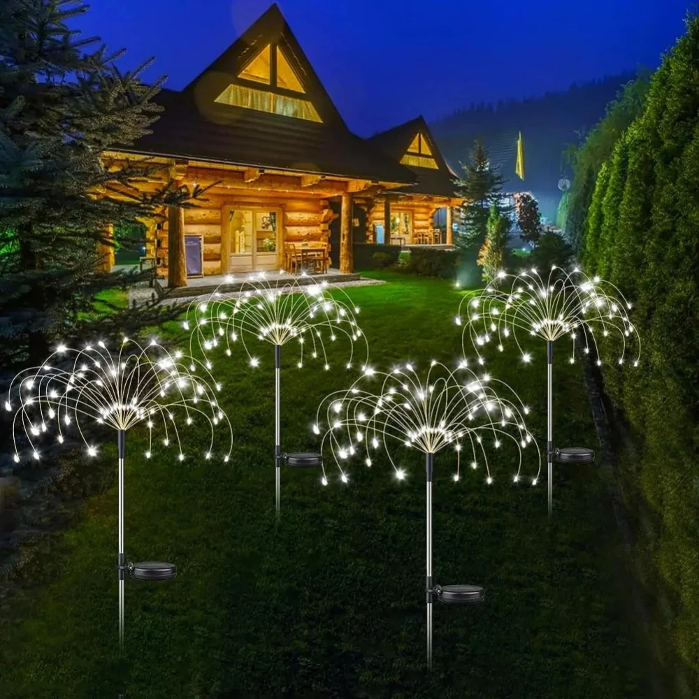 8 Mode Solar Powered Outdoor Grass Globe Dandelion Fireworks Lamp 90/120/150/200 LED For Garden Lawn Landscape Holiday Light