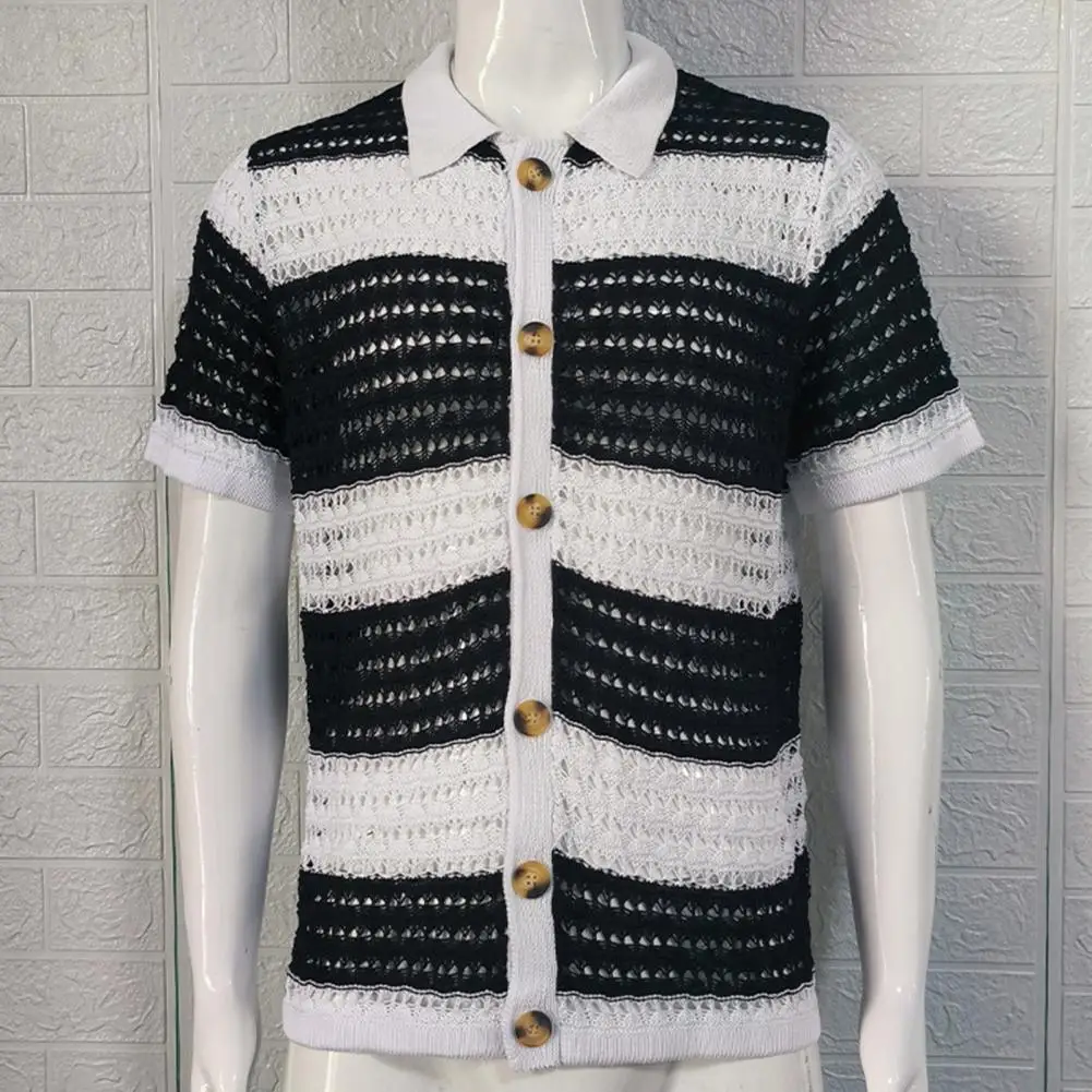 

Men Cardigan Easy to Clean Men Summer Sweater Hollow Out Design School Teacher Summer Cardigan Thin Sweater Breathable