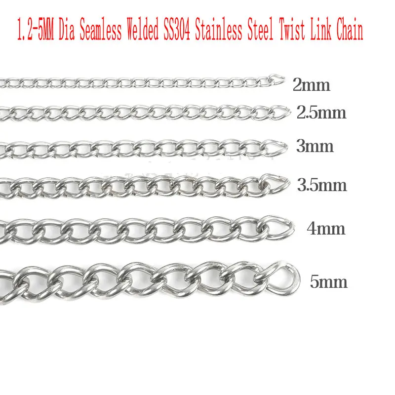 Seamless Soldada Twist Link Chain Faça Você Mesmo Pulseiras Colar Jóias Billboard Hanging Ss304 m 1.25 mm de Diâmetro Aço Inoxidável