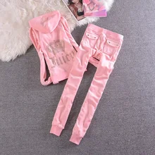 

Women's Elegant Velvet Tracksuit 2 Piece Set Sweatshirt Women Sexy Hooded Long Sleeve Top and Pants Bodysuit Juicy Sportswear
