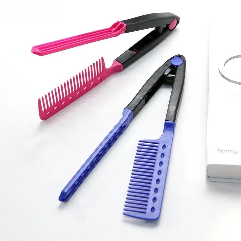 Hairdressing Styling Hair Straightening Comb Flat Comb Salon Hair Brush Combs Straightener V-shaped Straight Comb Straightener