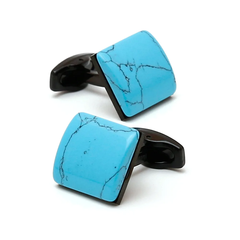 

Fashion Men's Cufflinks Light Luxury Set with Turquoise Stainless Steel High Quality Square Shirt Button Wedding Business