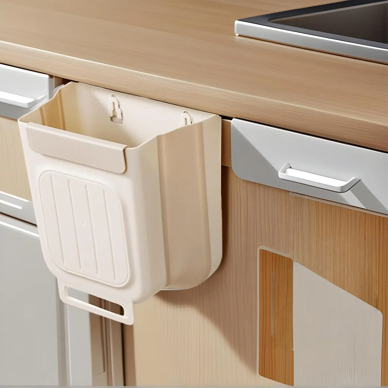 벽걸이형 쓰레기통 11L 접이식 쓰레기통 캐비닛 도어 쓰레기통 주방 욕실 사무실 거실 침실용