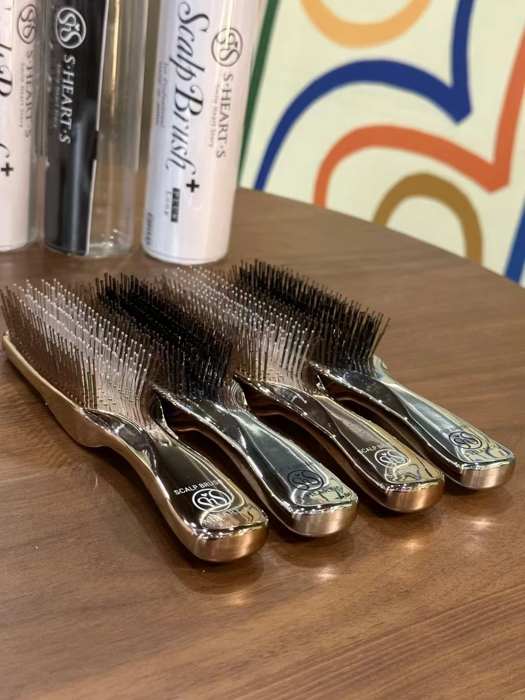 S-Heart-S Scalp Brush Universal Model Long Gold Silver NEW Shampoo Brush From Japan 4