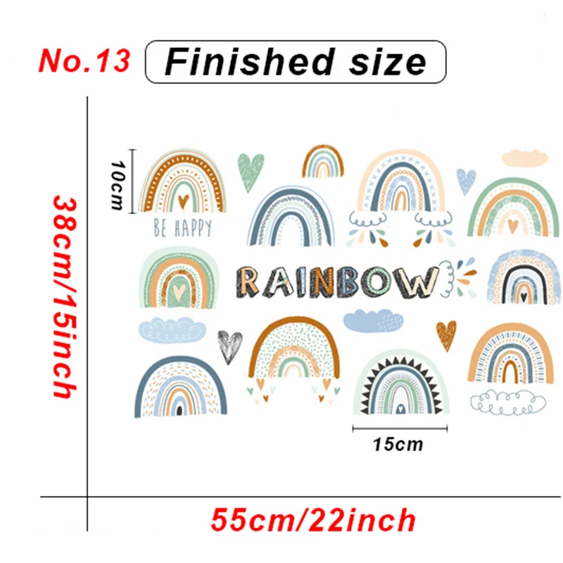 Cartoon Animals Rainbow Wall Stickers for Baby Room Kids room Girls Bedroom Wall Decor Removable PVC Wall Decals for Home Decor 