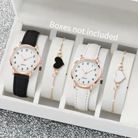 4/6PCS Women Quartz Watches Set Ladies Arabic Dial Wristwatch Fashion Leather Strap With Heart Bracelet Reloj Mujer(Without Box) 2