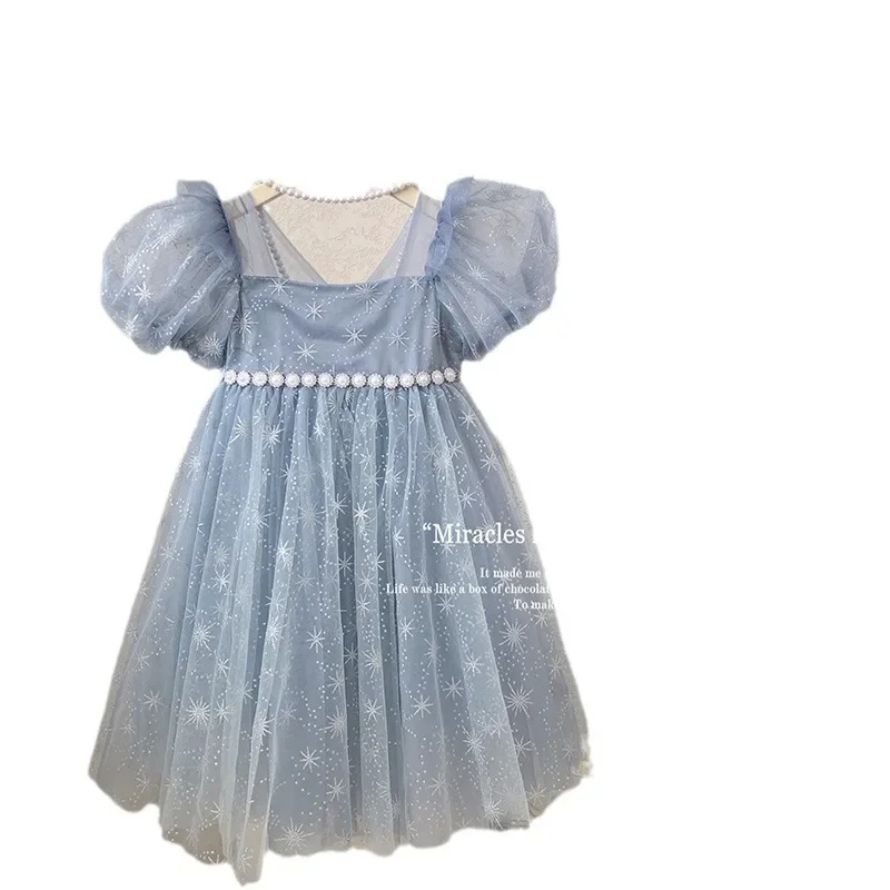 Girls Casual Dresses Summer Dress for Girls Children's Ethereal Puff-Sleeve Tulle Princess Dress Kids Clothes - 5