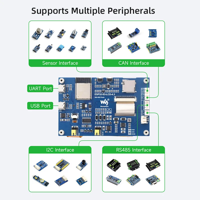 ESP32-S3  ġ ÷  , ׳   , 800  480, 32 Ʈ LX7  ھ μ, 4.3 ġ