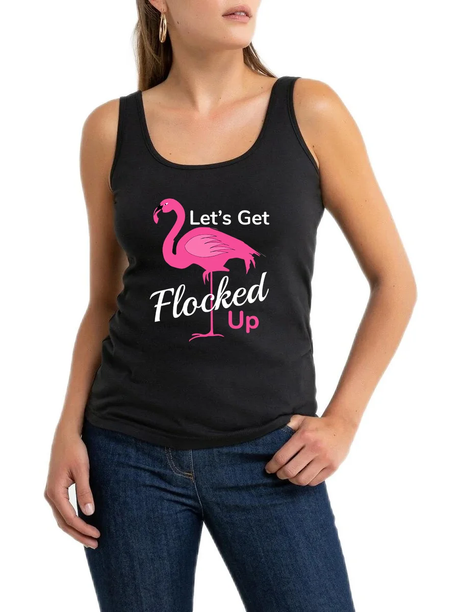 

Let's Get Flocked Up Sleeveless T-Shirt Cute Flamingo Pink Funny Drinking Design Tank Top Summer Fitness Camisole