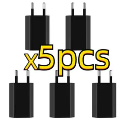 Universal 5V 1A USB Wall Charger with EU Plug - Available in 1/3/5 Pack Options - 5pcs EU Plug Black