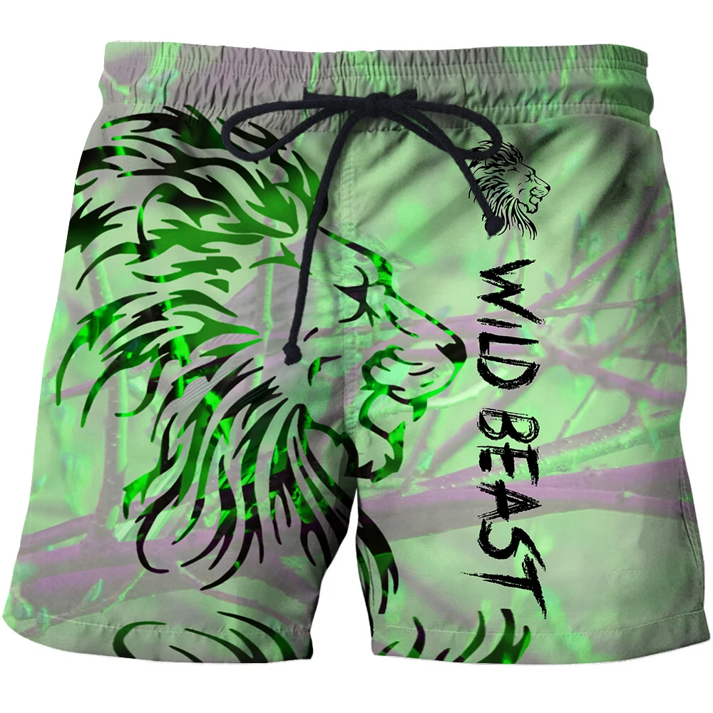 Beach Pants Casual Men's Beach Pants 3D Printed Beach Pants Wolf Head