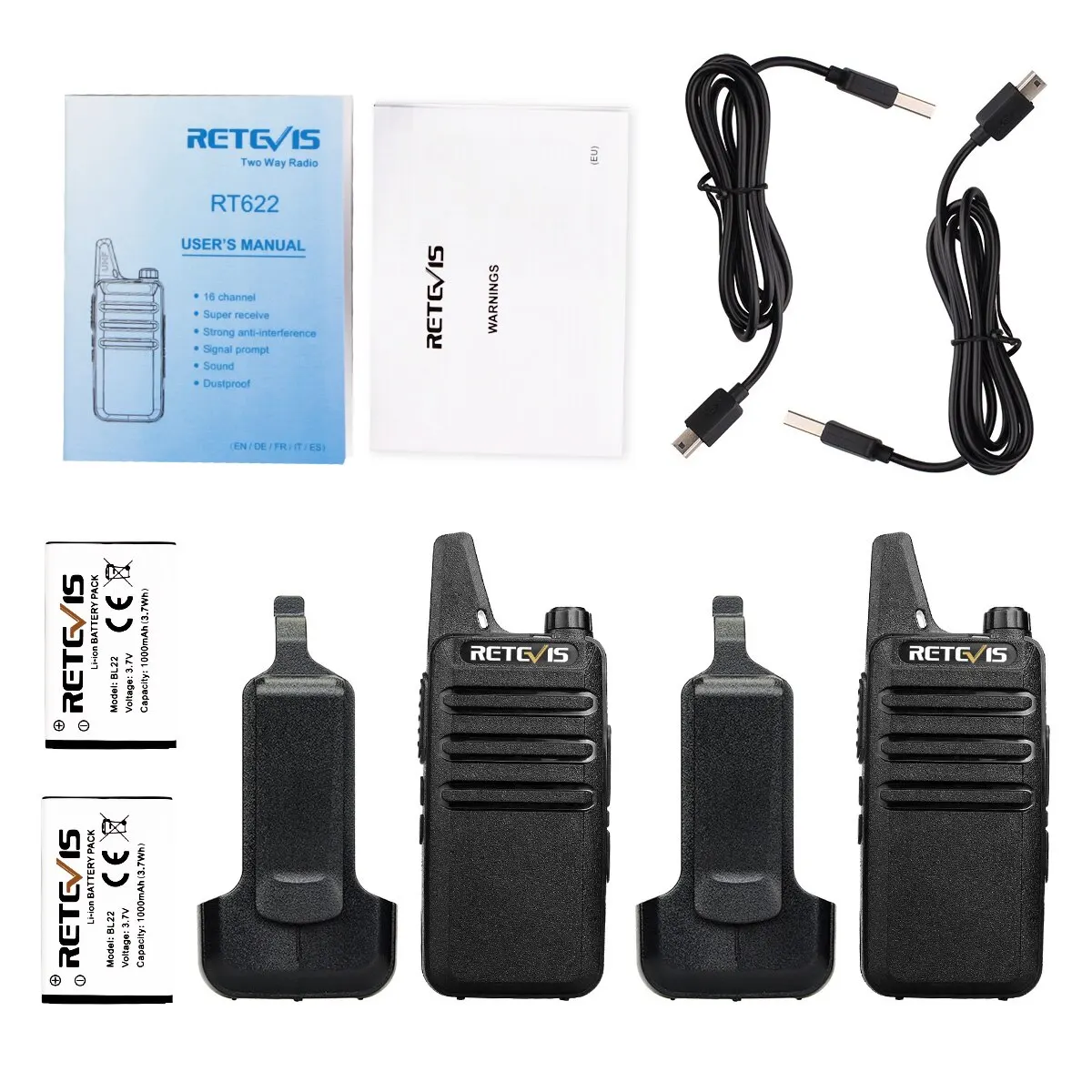 Retevis RT622 Mini Walkie Talkie 2 Pcs VOX USB PMR 446 FRS License-free Portable Two Way Radios Station For Restaurant Retail