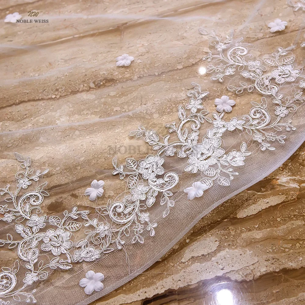 Long Wedding Veils Comb Two Layers Appliques Bride Veil Lace Edge Tulle Veils Accessories 3m*4m Customized bridal veil