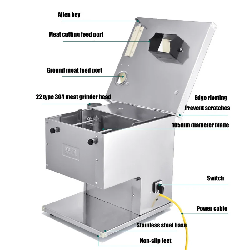 Electric Meat Cutting Mincing Dual-Purpose Commercial Meat Processing Machine Pork Lamb Beef Grinder Slicer 3